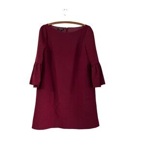 Lafayette 148 New York Wine Red Wool Blend Ruffle Sleeve Shift Dress Size Large